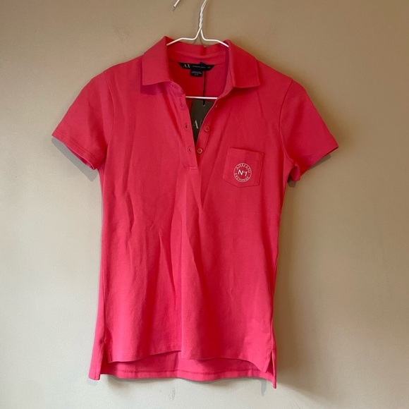 NEW AX Armani Exchange Polo Shirt Short Sleeve Collar XS Pink Coral Fitted - Picture 2 of 9